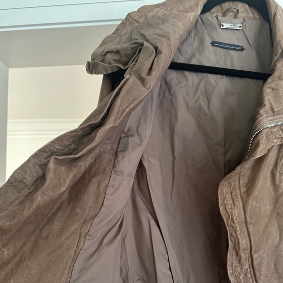 LINE Light Brown Textured Lambskin Motorcycle Jacket - Size L - Picture 11 of 12